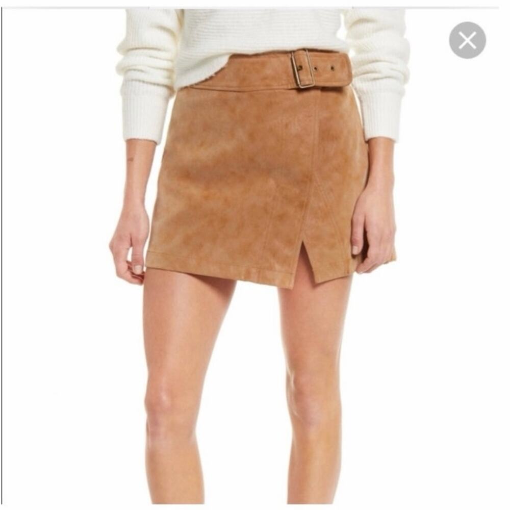 Free People Ari Wrap Skirt Camel Tan Vegan Faux Suede Leather Size 4